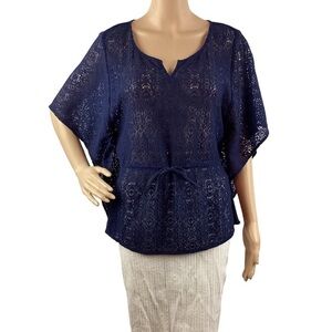Lucky Brand Sheer Lace Top Size S Navy Blue